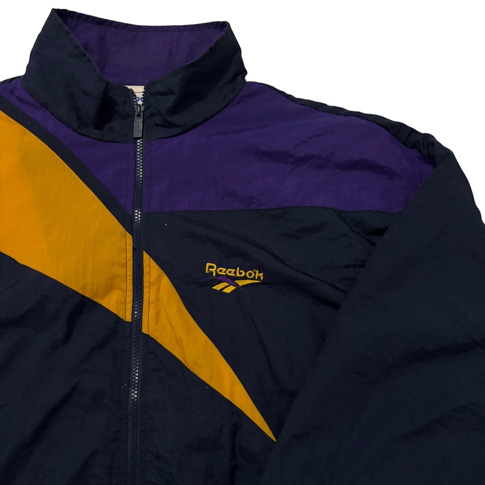 Vtg 90s Reebok Windbreaker Jacket Navy Purple‎ Gold Colorblock Men Large L